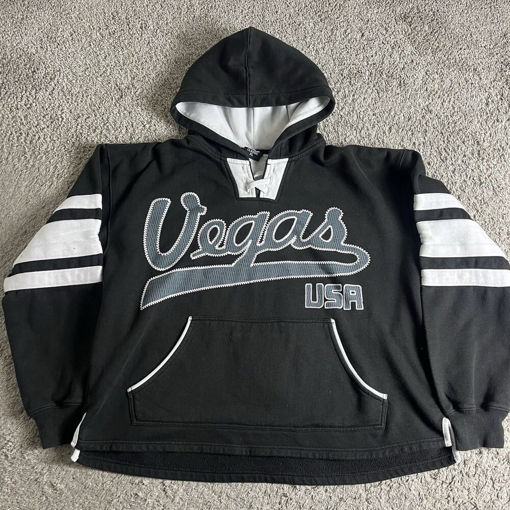 Black and White Vegas Hooded Sweatshirt Lace up DC Classic XL Pocket